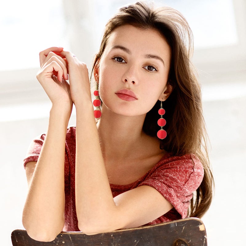 LOYALLOOK Red Tassel Earrings For Women Fan Shape Tassel Earrings Long Thread Tassel Earrings Set for Women Dangling - Image 3
